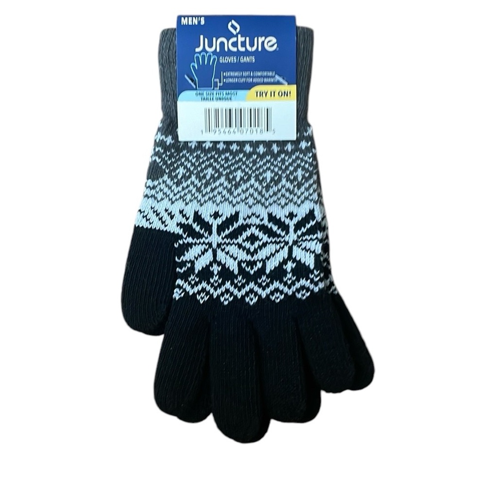 Juncture Winter Gloves Men Knit One Size Snowflake Black,White Gray NWT